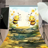 Aperturee - Aperturee Painted Bumblebees Daffodils Cake Smash Sweep Backdrop